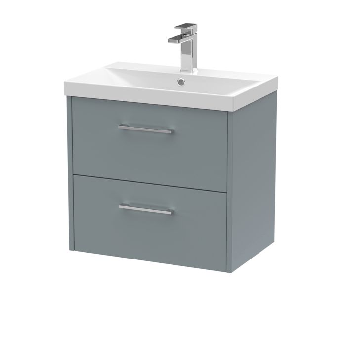 Dezine Almond 600mm Matt Grey 2 Drawer Stort Hung Vanity Unit