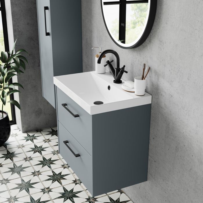 Dezine Almond 600mm Matt Grey 1 Drawer Stort Hung Vanity Unit