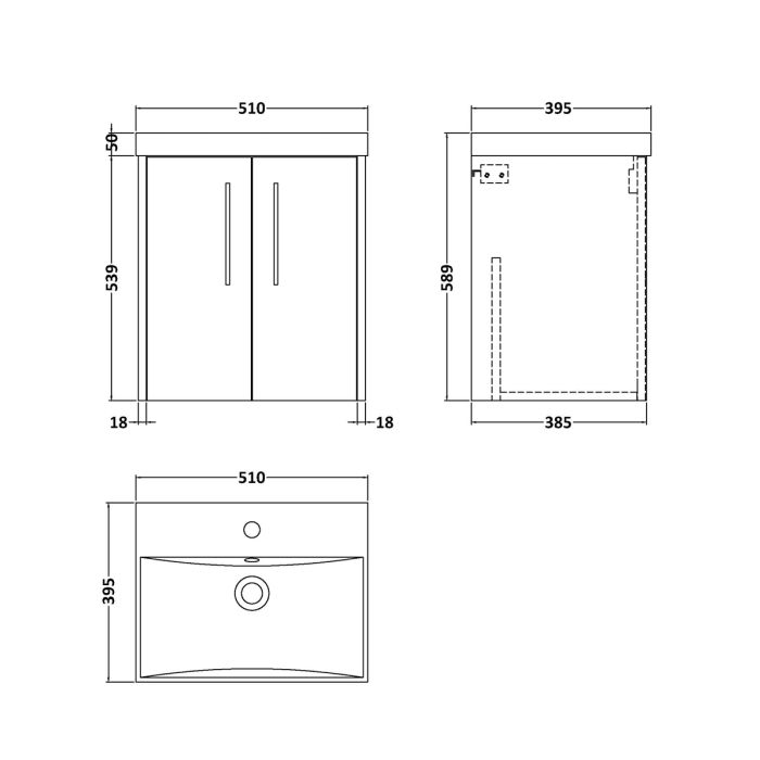 Dezine Almond 500mm Matt Slate 2 Door Stort Hung Vanity Unit