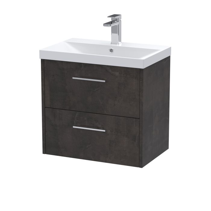 Dezine Almond 600mm Matt Slate 2 Drawer Stort Hung Vanity Unit