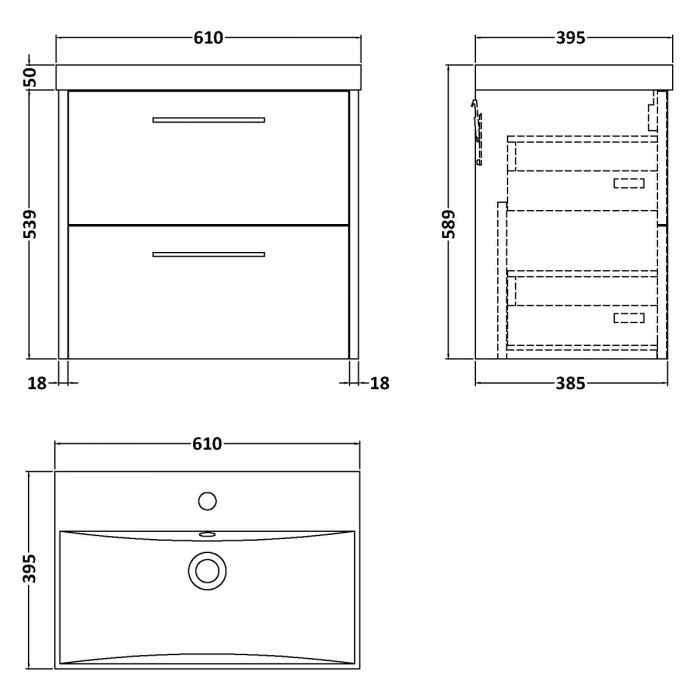 Dezine Almond 600mm Matt Slate 2 Drawer Stort Hung Vanity Unit