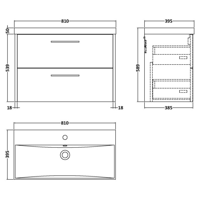 Dezine Almond 800mm Matt Slate 2 Drawer Stort Hung Vanity Unit