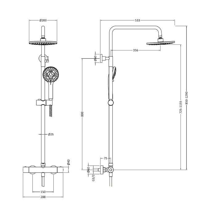 Dezine Pennar 10 Bollin Gun Metal 2 Oulet Exposed Shower Kit