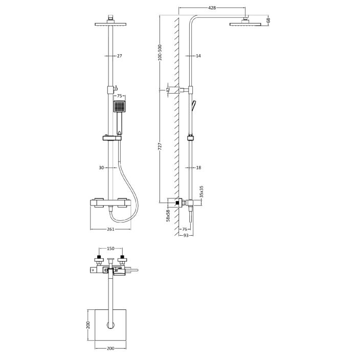 Dezine Cubo Grace Bollin Gun Metal 2 Outlet Exposed Shower Kit