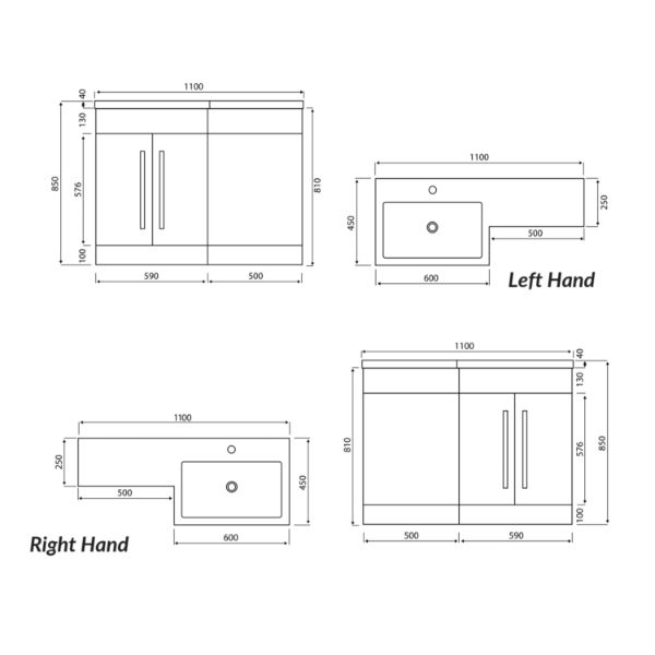 Dezine Nene 1100mm Gloss White Glen Hand Combination Pack