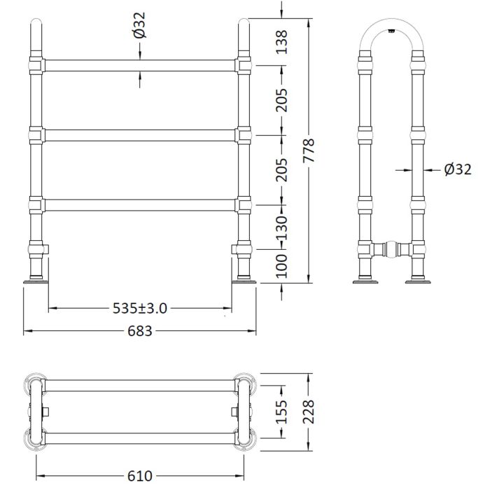 Dezine Countess 780 x 685mm Floor Standing Towel Rail