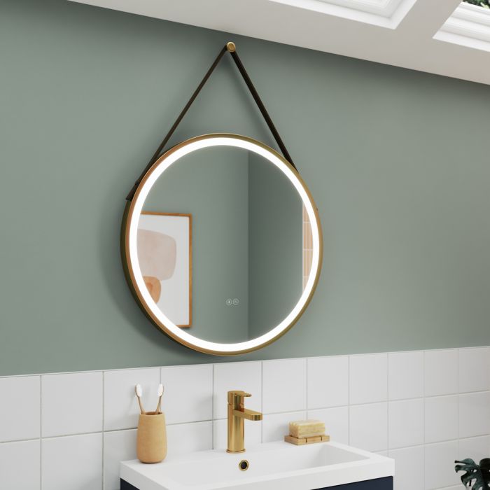 Dezine 600mm Round Brushed Brass Illuminated Mirror with Touch Sensor