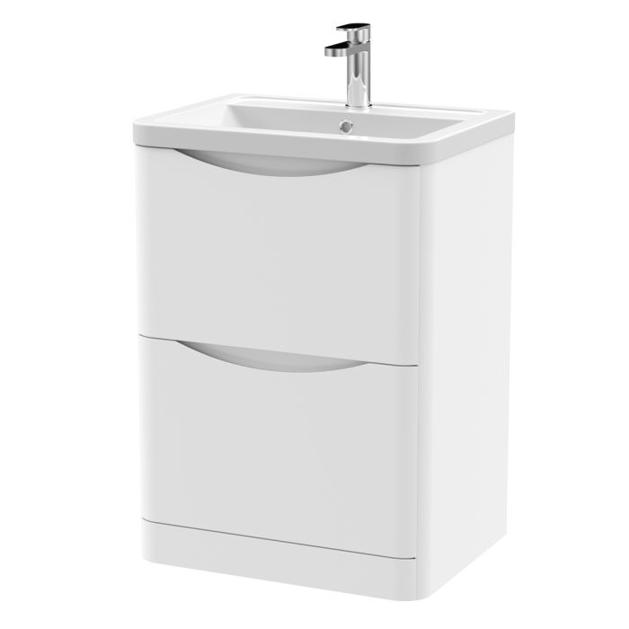 Dezine Derwent 600mm 2 Drawer Satin White Floor Standing Vanity Unit