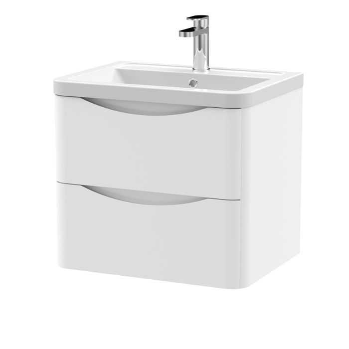 Dezine Derwent 600mm 2 Drawer Satin White Stort Hung Vanity Unit