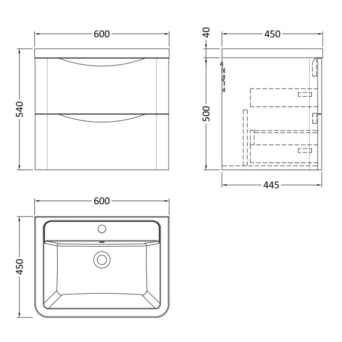 Dezine Derwent 600mm 2 Drawer Satin White Stort Hung Vanity Unit