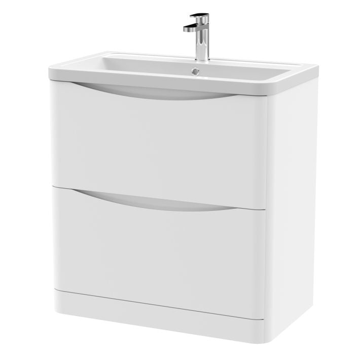 Dezine Derwent 800mm 2 Drawer Satin White Floor Standing Vanity Unit