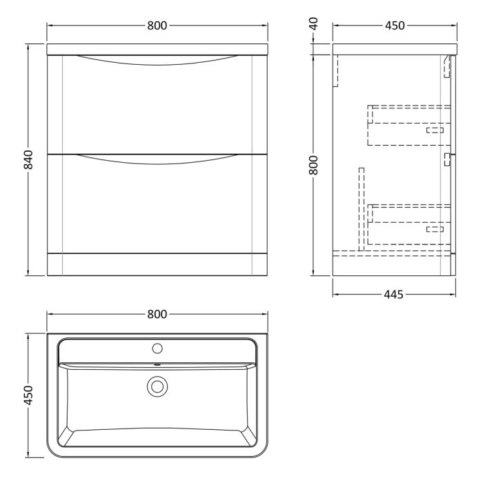 Dezine Derwent 800mm 2 Drawer Satin White Floor Standing Vanity Unit