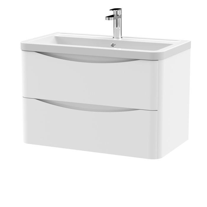 Dezine Derwent 800mm 2 Drawer Satin White Stort Hung Vanity Unit