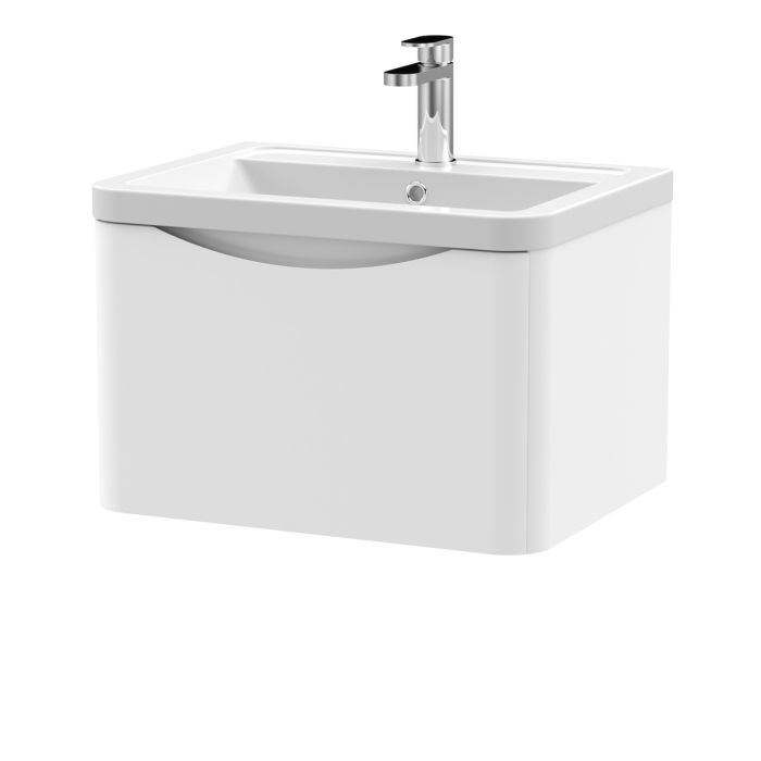 Dezine Derwent 600mm 1 Drawer Satin White Stort Hung Vanity Unit