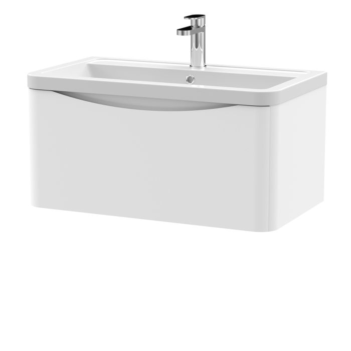 Dezine Derwent 800mm 1 Drawer Satin White Stort Hung Vanity Unit