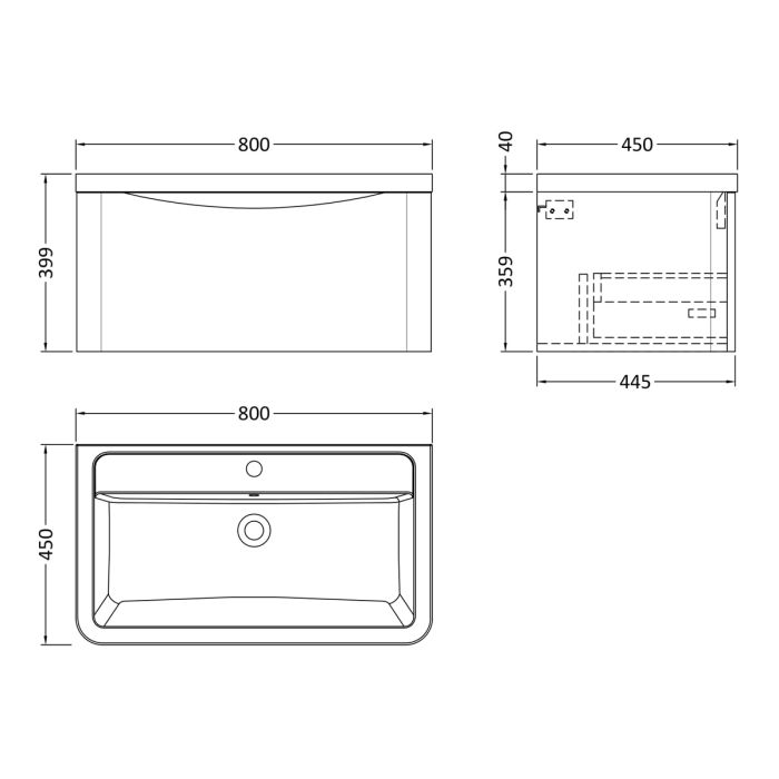 Dezine Derwent 800mm 1 Drawer Satin White Stort Hung Vanity Unit