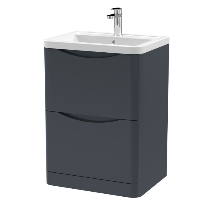 Dezine Derwent 600mm 2 Drawer Satin Anthracite Floor Standing Vanity Unit