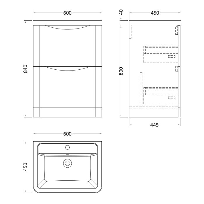 Dezine Derwent 600mm 2 Drawer Satin Anthracite Floor Standing Vanity Unit