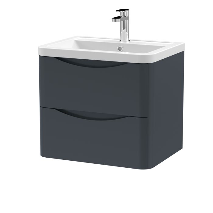 Dezine Derwent 600mm 2 Drawer Satin Anthracite Stort Hung Vanity Unit