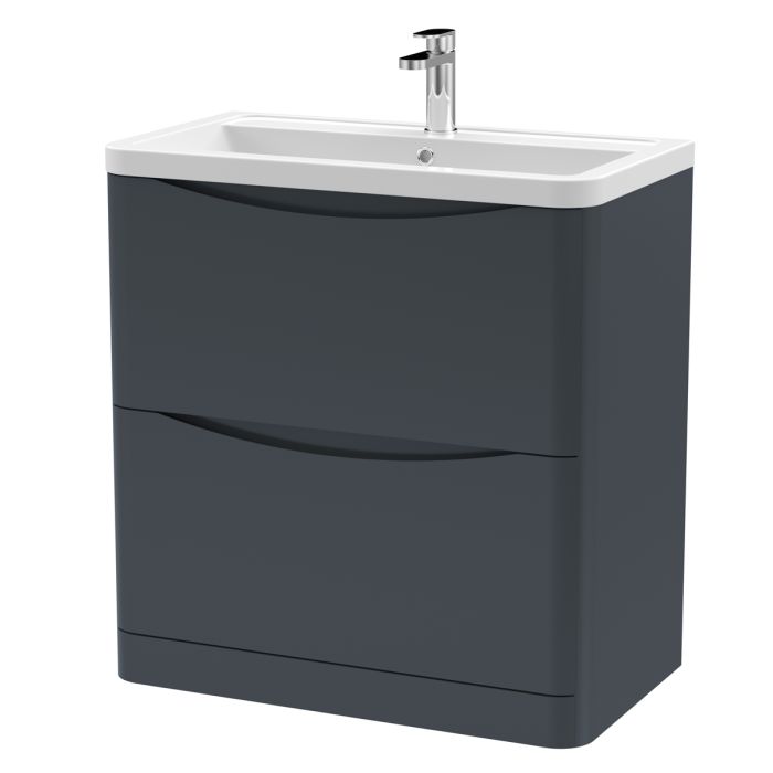 Dezine Derwent 800mm 2 Drawer Satin Anthracite Floor Standing Vanity Unit