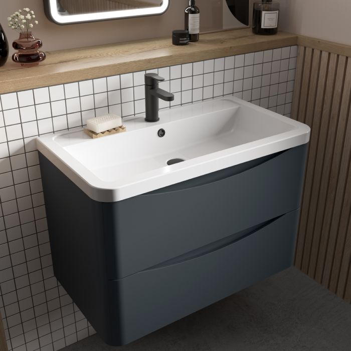 Dezine Derwent 800mm 2 Drawer Satin Anthracite Stort Hung Vanity Unit