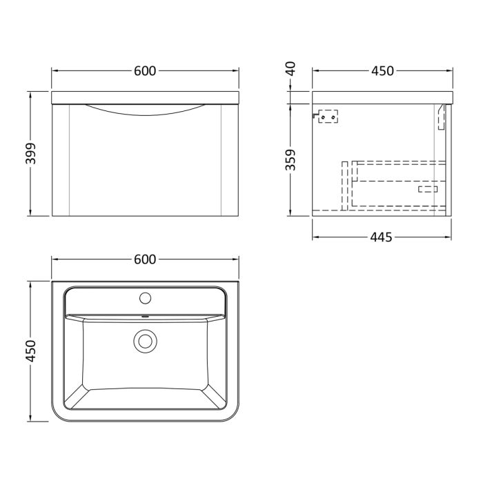 Dezine Derwent 600mm 1 Drawer Satin Anthracite Stort Hung Vanity Unit