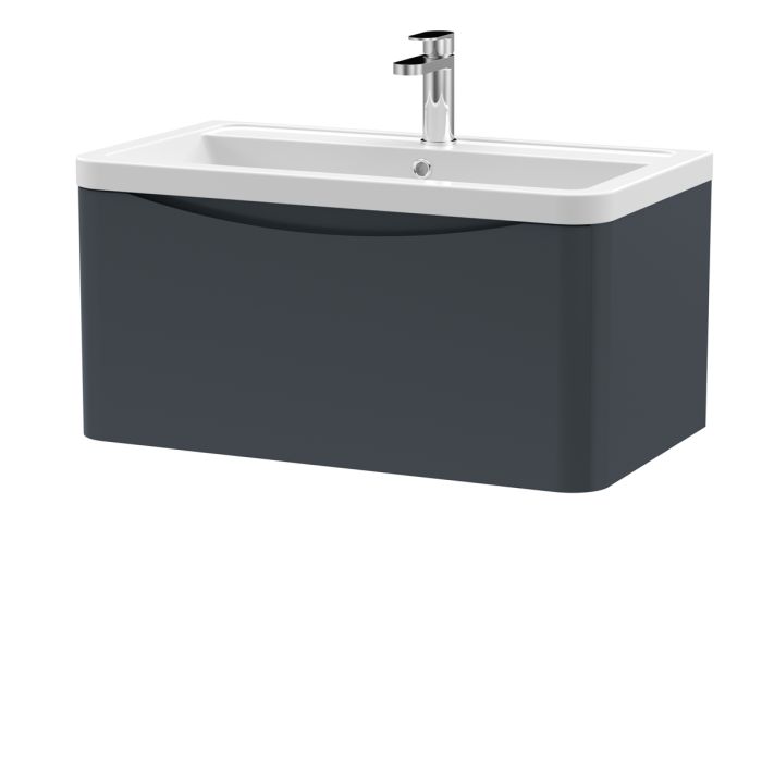 Dezine Derwent 800mm 1 Drawer Satin Anthracite Stort Hung Vanity Unit