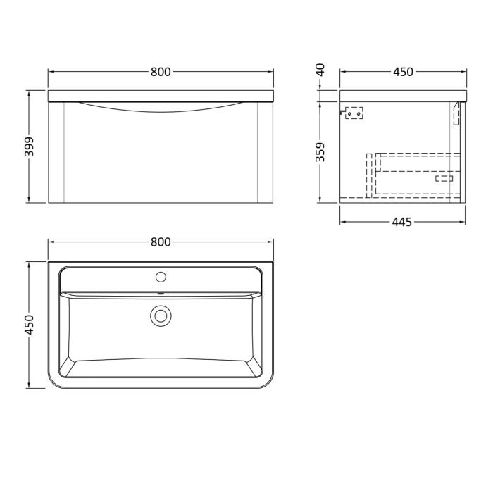 Dezine Derwent 800mm 1 Drawer Satin Anthracite Stort Hung Vanity Unit