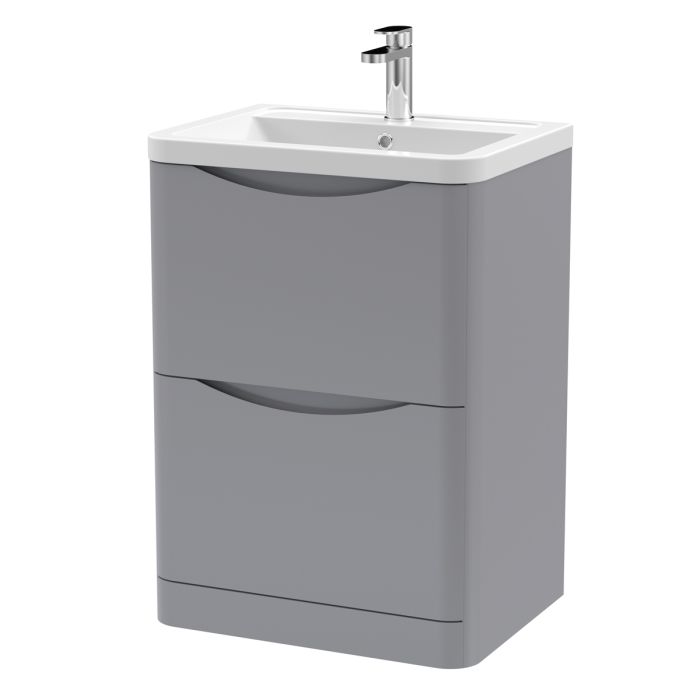 Dezine Derwent 600mm 2 Drawer Satin Grey Floor Standing Vanity Unit