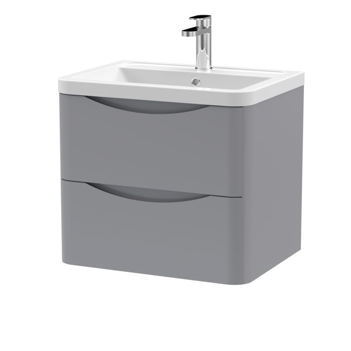 Dezine Derwent 600mm 2 Drawer Satin Grey Stort Hung Vanity Unit