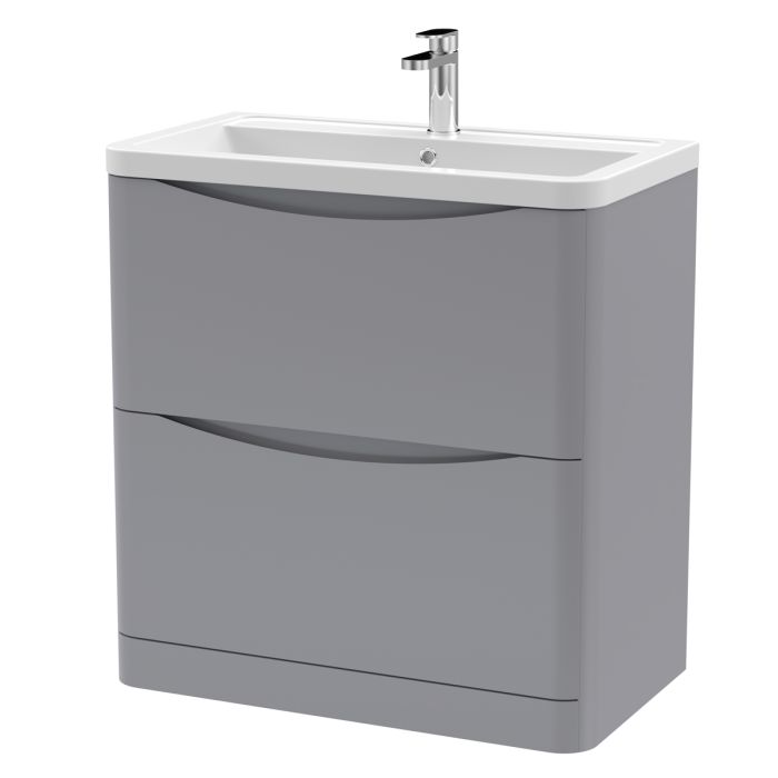 Dezine Derwent 800mm 2 Drawer Satin Grey Floor Standing Vanity Unit