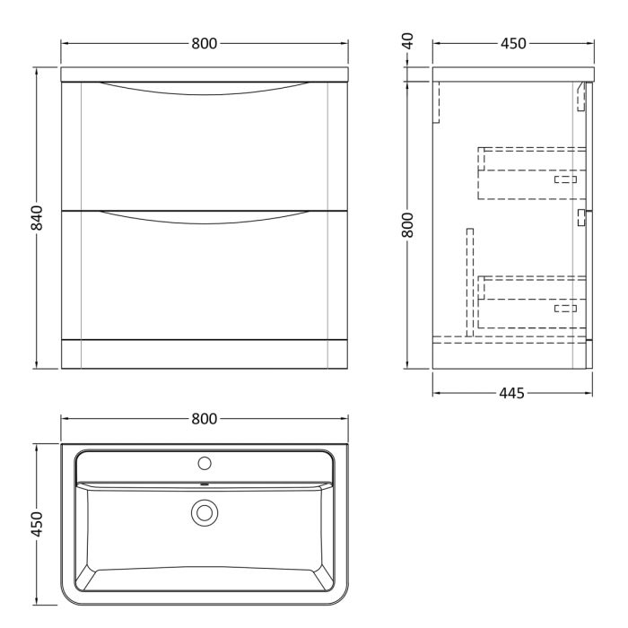 Dezine Derwent 800mm 2 Drawer Satin Grey Floor Standing Vanity Unit