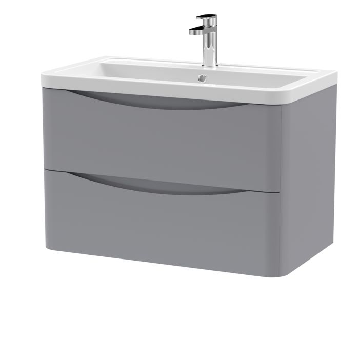 Dezine Derwent 800mm 2 Drawer Satin Grey Stort Hung Vanity Unit