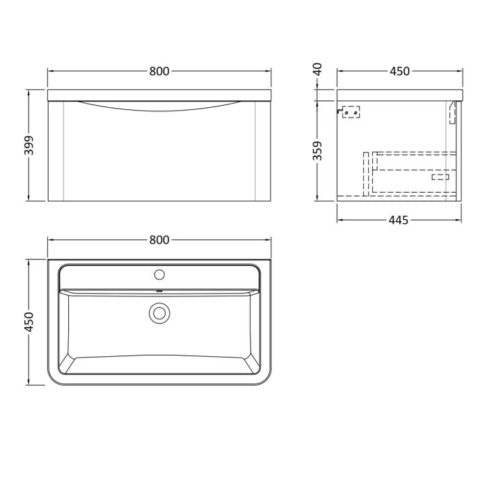 Dezine Derwent 800mm 1 Drawer Satin Grey Stort Hung Vanity Unit