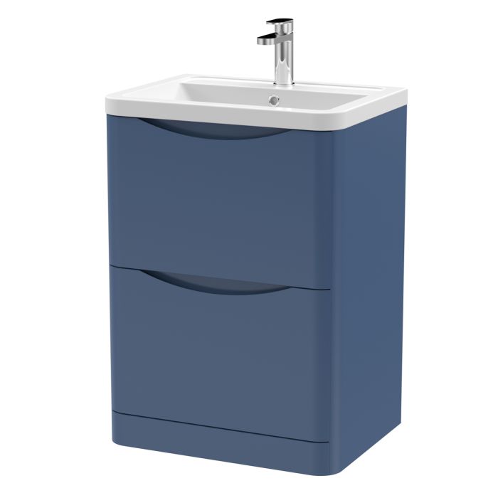 Dezine Derwent 600mm 2 Drawer Satin Blue Floor Standing Vanity Unit