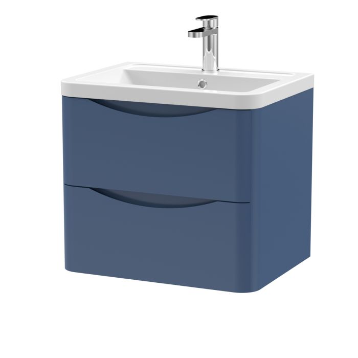 Dezine Derwent 600mm 2 Drawer Satin Blue Stort Hung Vanity Unit