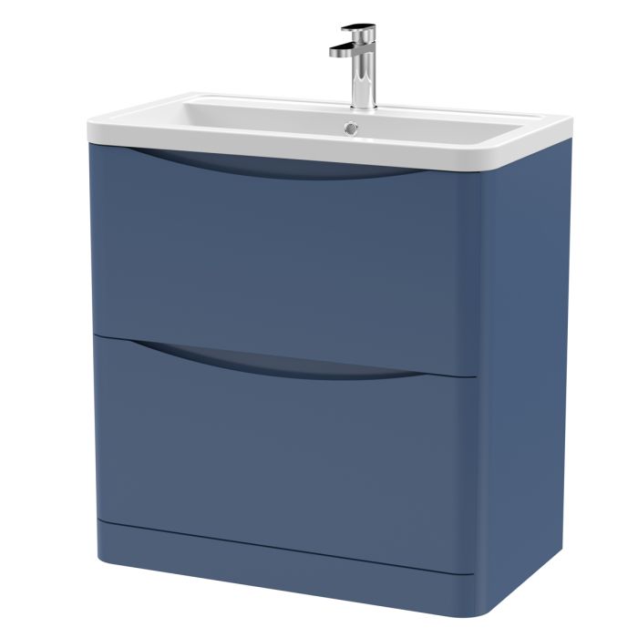 Dezine Derwent 800mm 2 Drawer Satin Blue Floor Standing Vanity Unit