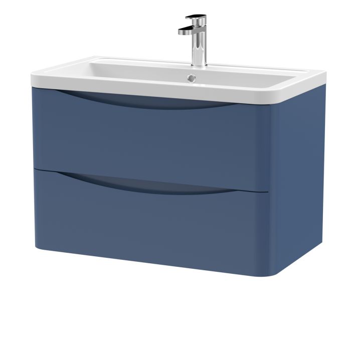 Dezine Derwent 800mm 2 Drawer Satin Blue Stort Hung Vanity Unit