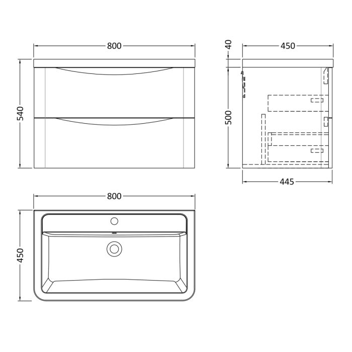 Dezine Derwent 800mm 2 Drawer Satin Blue Stort Hung Vanity Unit