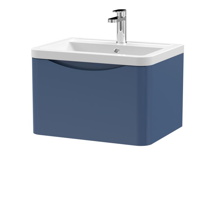 Dezine Derwent 600mm 1 Drawer Satin Blue Stort Hung Vanity Unit