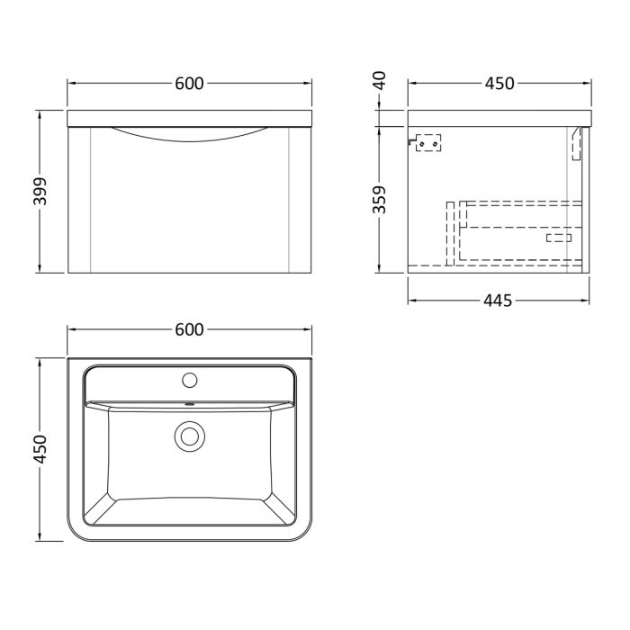 Dezine Derwent 600mm 1 Drawer Satin Blue Stort Hung Vanity Unit