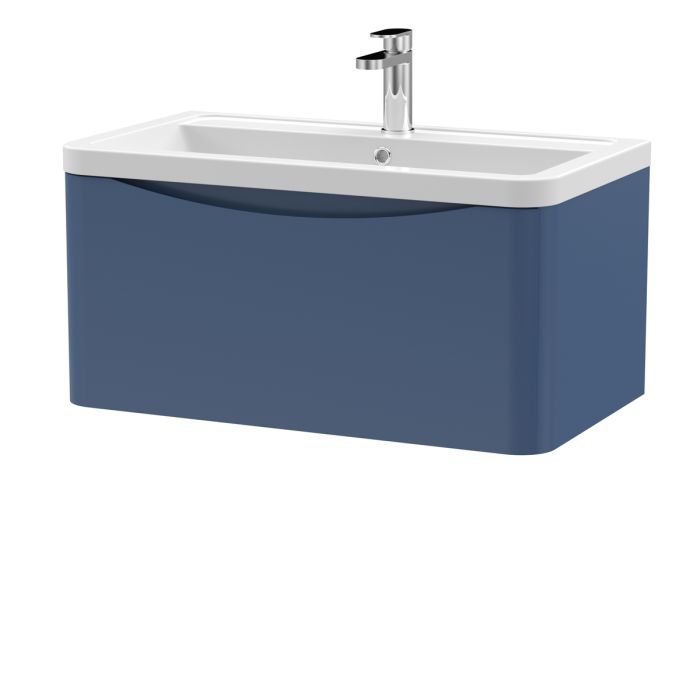 Dezine Derwent 800mm 1 Drawer Satin Blue Stort Hung Vanity Unit