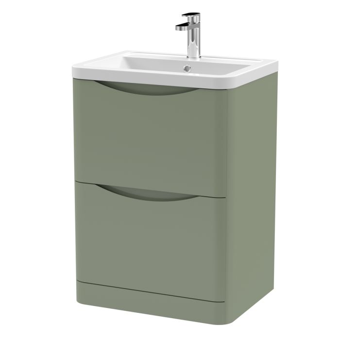 Dezine Derwent 600mm 2 Drawer Satin Green Floor Standing Vanity Unit