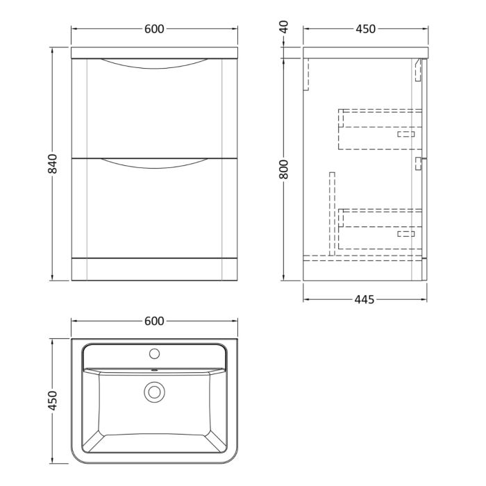 Dezine Derwent 600mm 2 Drawer Satin Green Floor Standing Vanity Unit