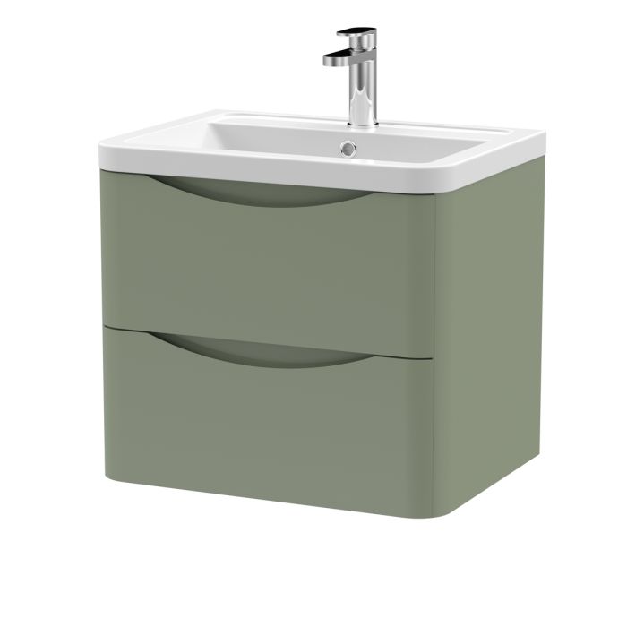 Dezine Derwent 600mm 2 Drawer Satin Green Stort Hung Vanity Unit