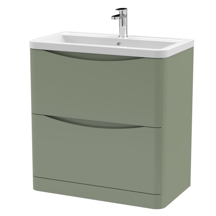 Dezine Derwent 800mm 2 Drawer Satin Green Floor Standing Vanity Unit