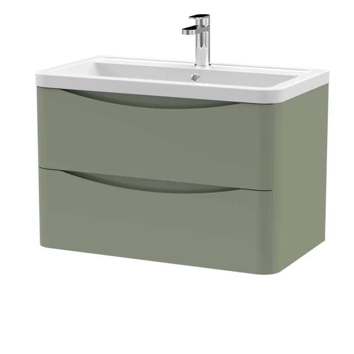 Dezine Derwent 800mm 2 Drawer Satin Green Stort Hung Vanity Unit