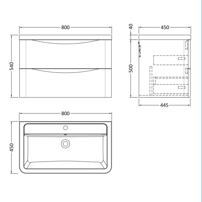 Dezine Derwent 800mm 2 Drawer Satin Green Stort Hung Vanity Unit