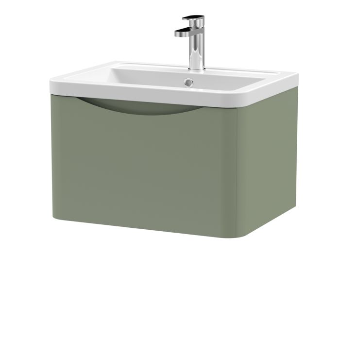 Dezine Derwent 600mm 1 Drawer Satin Green Stort Hung Vanity Unit