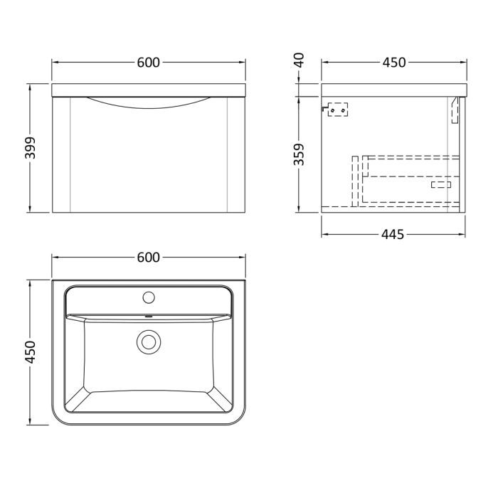 Dezine Derwent 600mm 1 Drawer Satin Green Stort Hung Vanity Unit